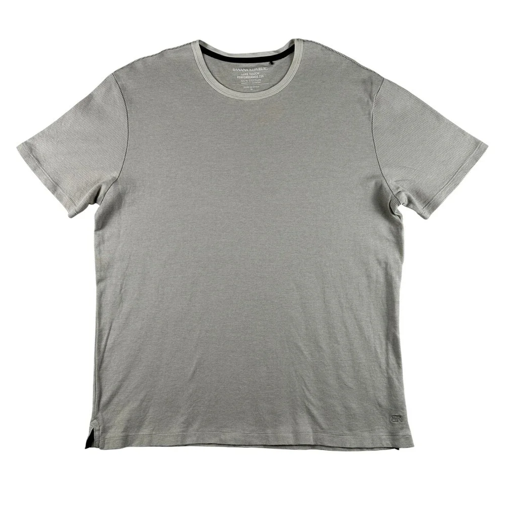 Banana Republic Shirt Mens XL Beige Striped Luxe Touch Performance Cotton Tee